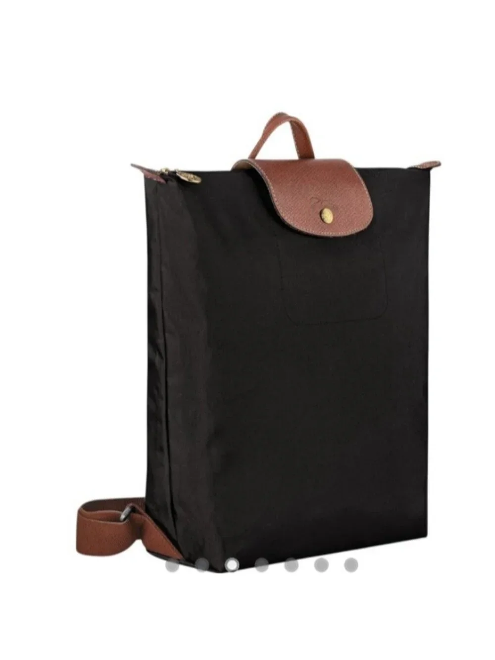 Longchamp Le Pliage Backpack Black Nylon Brown Leather Foldable NWOT